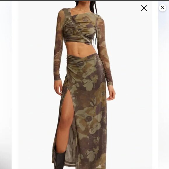 Free People Supernova Long Sleeve Top & Maxi Skirt Set XS olive brown army combo - Picture 2 of 3